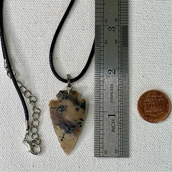 Arrowhead Leather Necklace Brown Agate Stone Primitive Jewelry Men's Tribal 19" - Picture 6 of 6